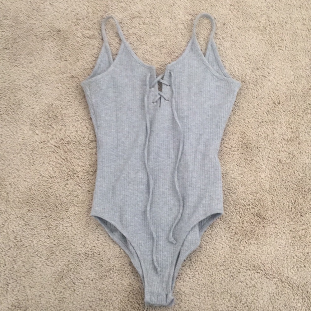 Gray lace up bodysuit - Picture 1 of 5